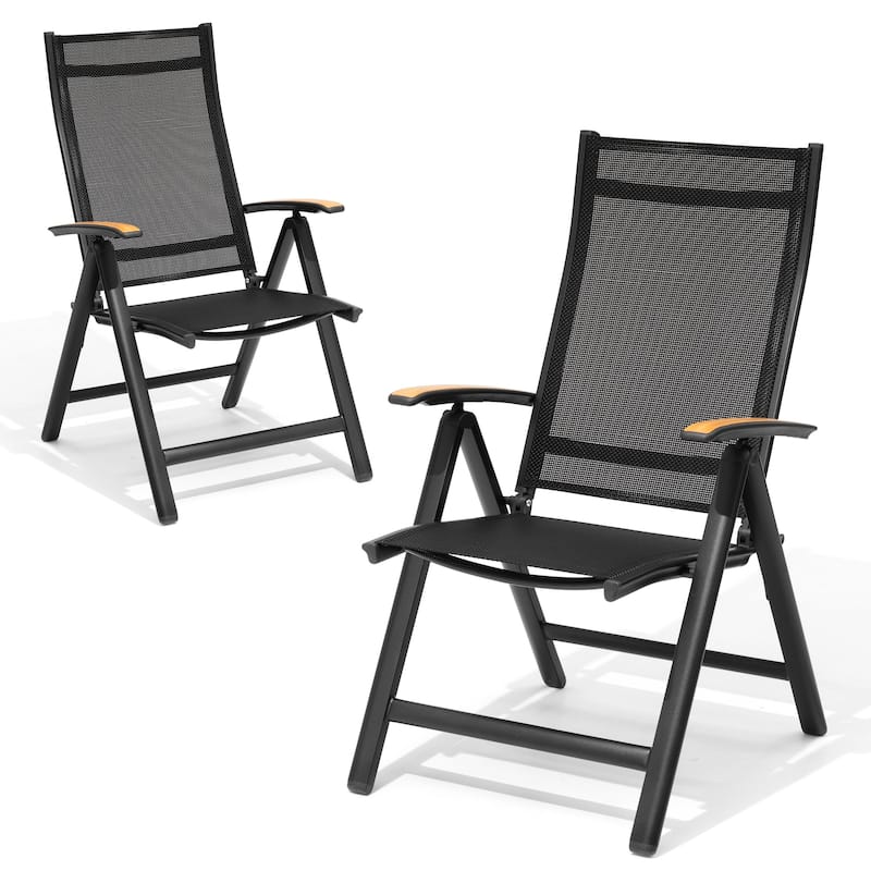 Outdoor Foldable Dining Chairs with Adjustable Back and Arms - See Picture - 2-piece set, Black