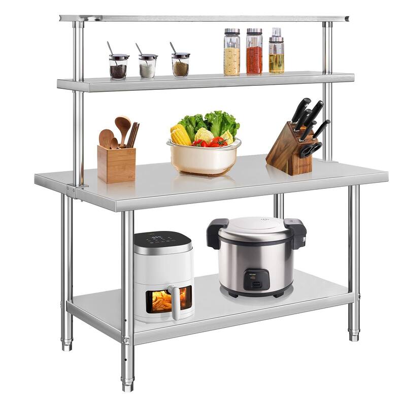 Stainless Steel Table with Overshelf, NSF Heavy Duty Prep Table - 30'' x 24'', Shelf
