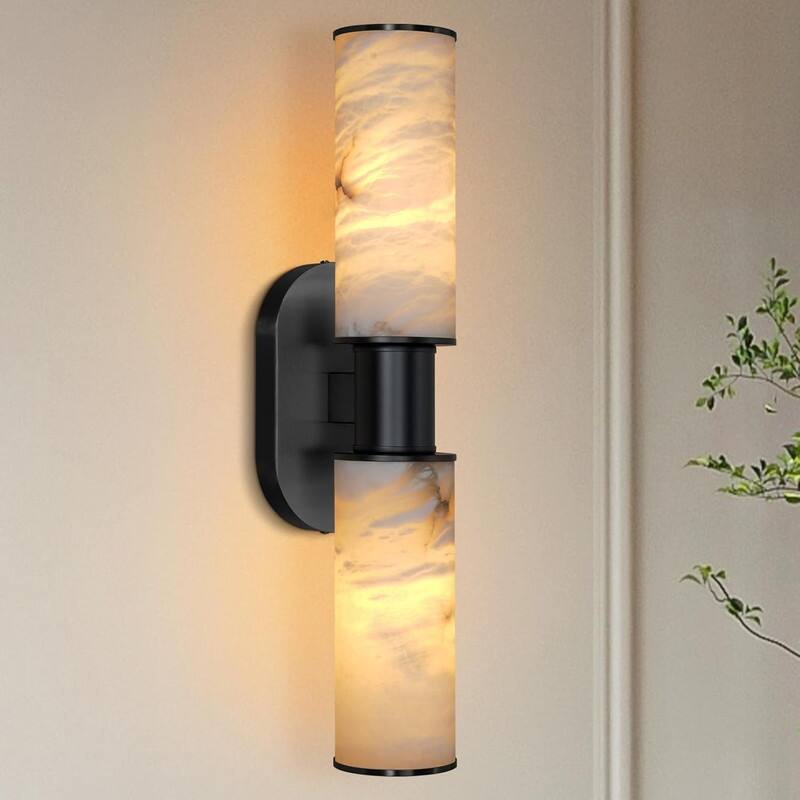 KAYLA Alabaster Wall Sconce 22", Modern Brass Wall Light, Spanish Natural Marble Indoor Sconces - Black
