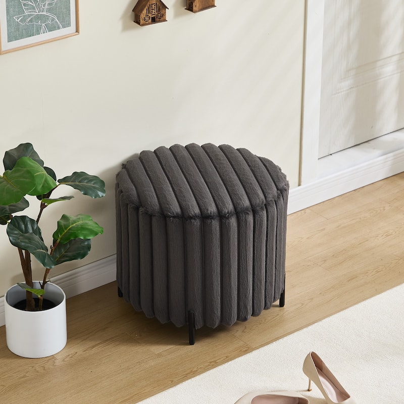 22.05"Wide Upholstered Round Pouf Ottoman Foot Rest with Black Metal Legs