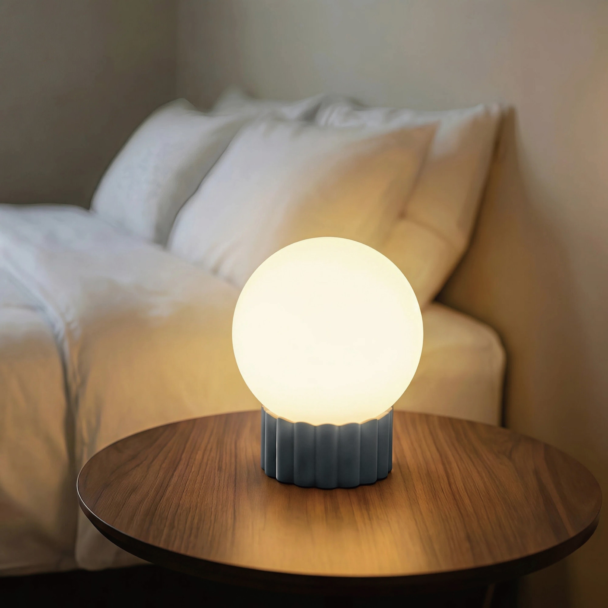 6.9" Opal Glass Globe Table Lamp with Fluted Resin Base, Stepless Rotary Dimmer, UL Listed (Bulb Not Included)