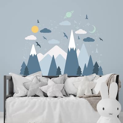 Blue Mountains And Glowing Sky Wall Stickers Nursery Kids Decors