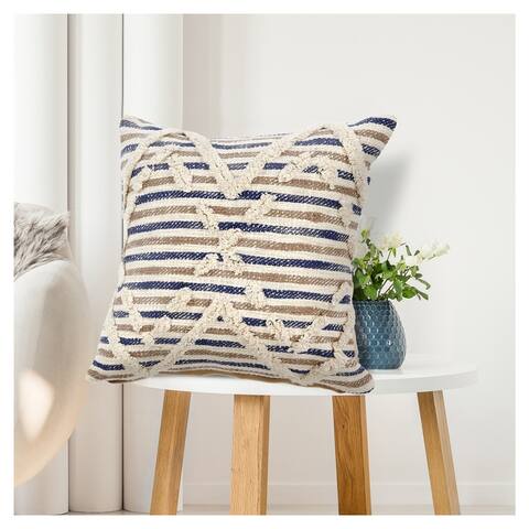 LR Home Textured Blue Natural Stripe Throw Pillow 18 inch