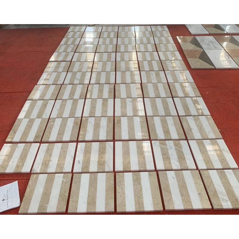 Roomfitters Waterjet Marble Tile for Floor and Wall, Polished Natural Stone, Genuine Marble, 4-Piece Boxe, White Gold