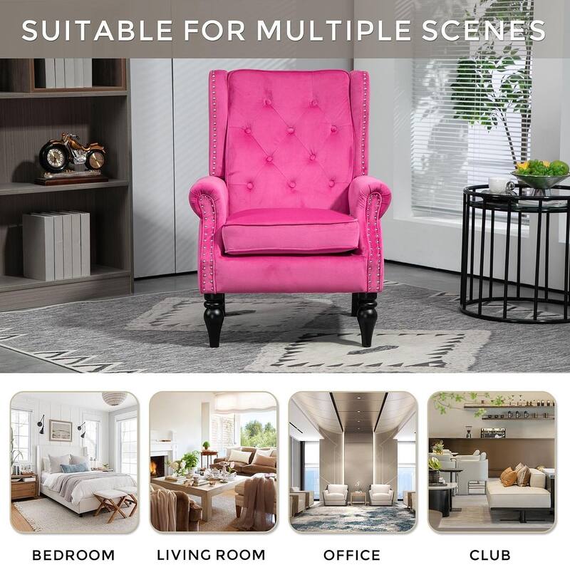Transitional Wingback Accent Chair Armchair with Sturdy Wood Legs