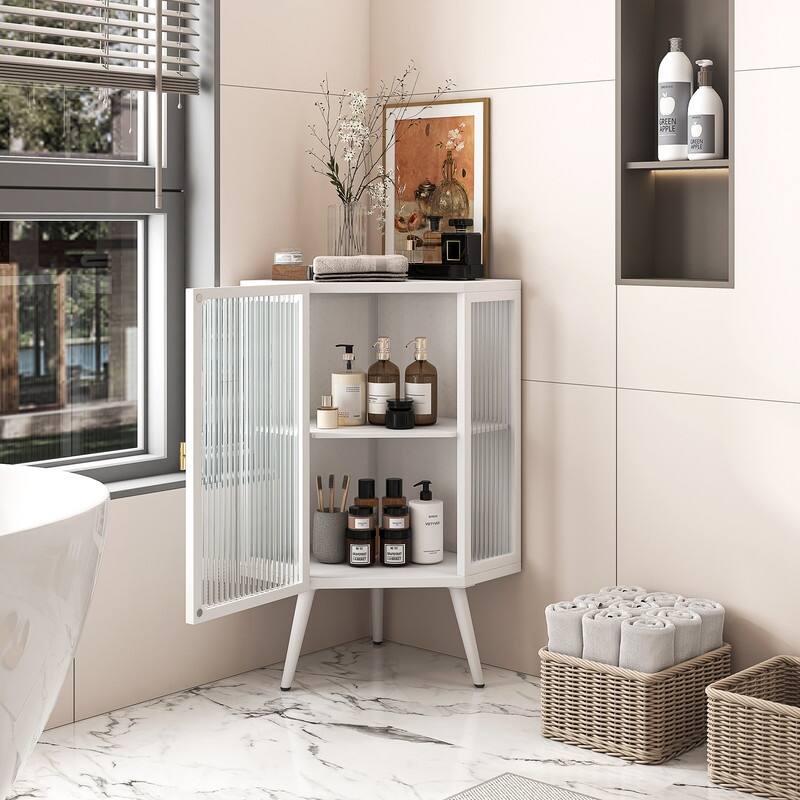 Grondin Modern Style 22.25" Bathroom Corner Storage Cabinet with Tempered Glass Doors and Interior Adjustable Shelf