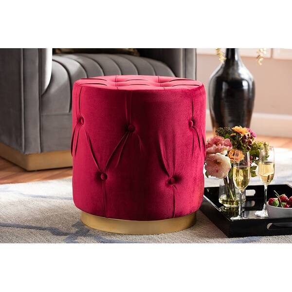 Shop Christian Red Velvet Fabric Gold Finished Button Tufted