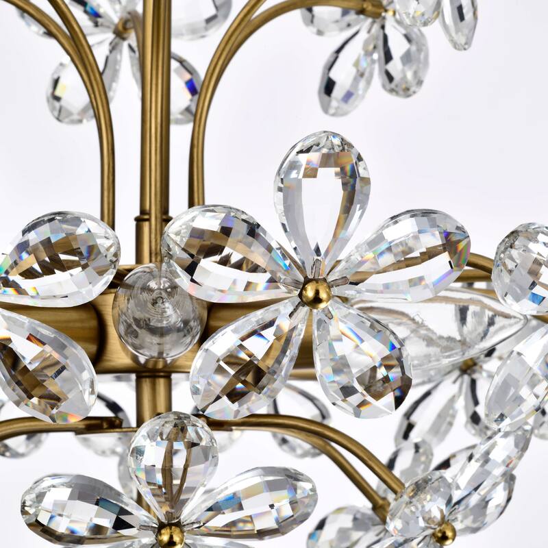 Rosa 6-Light Brushed Brass Finish Crystal Glass Flower Chandelier - 17.7 inches in diameter x 15 inches H