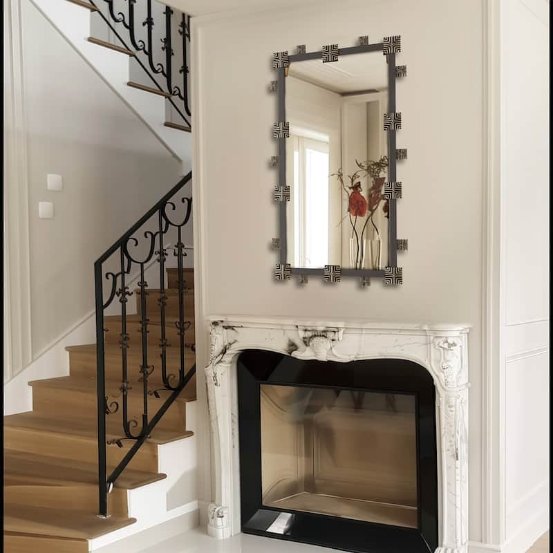 Industrial Rectangle Accent Mirror with Decorative Resin Piece Wall Art Mirror