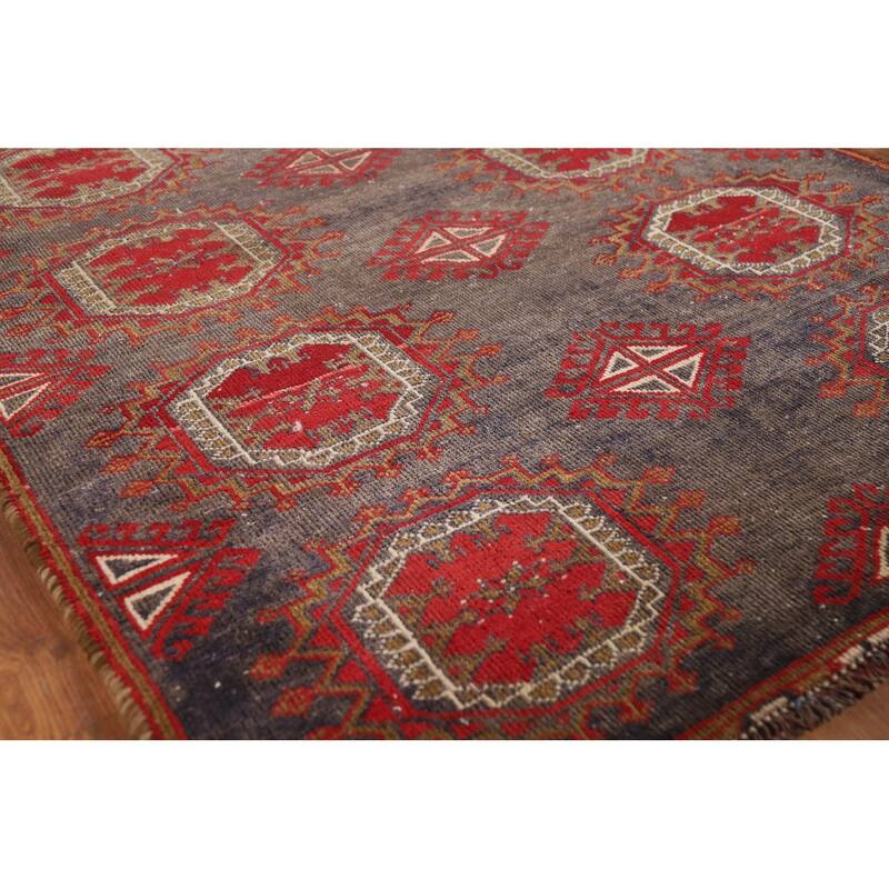 Distressed Geometric Balouch Persian Area Rug Handmade Wool Carpet - 3'6" x 6'9"
