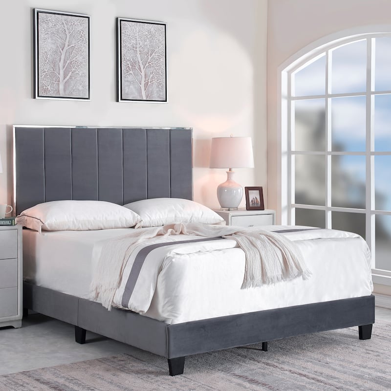 Mallory Upholstered Platform Bed by US PRIDE FURNITURE - GREY - Full