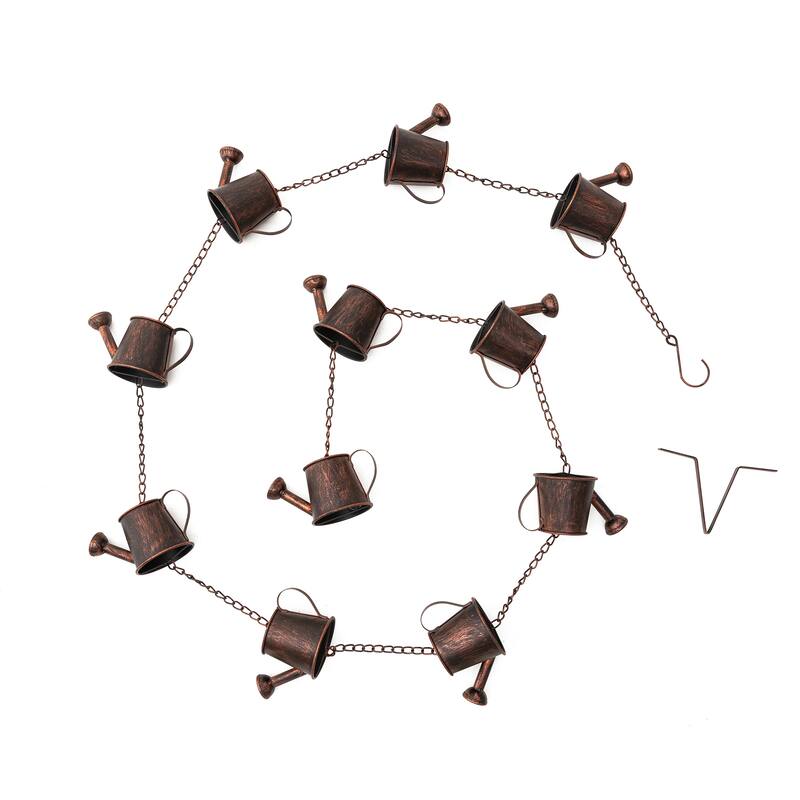 Glitzhome 2-Piece 102" Long Bronze Rain Chains with Fish/ Lotus/ Umbrella/ Watering Pot