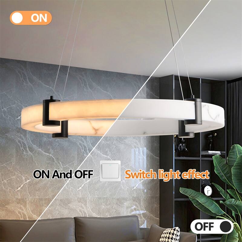 LED Pendant Light,24" Round Hanging Chandelier with Adjustable Height
