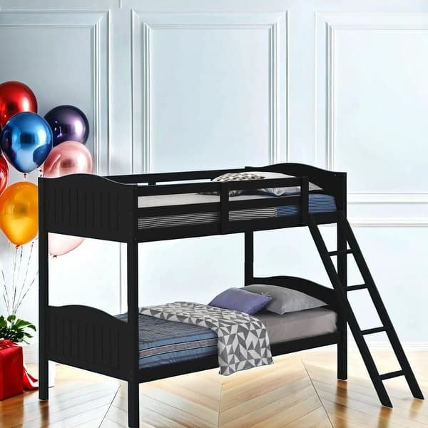 slide 2 of 8, Twin/Twin Bunk Bed with Arched Headboard and Angled Ladder Black