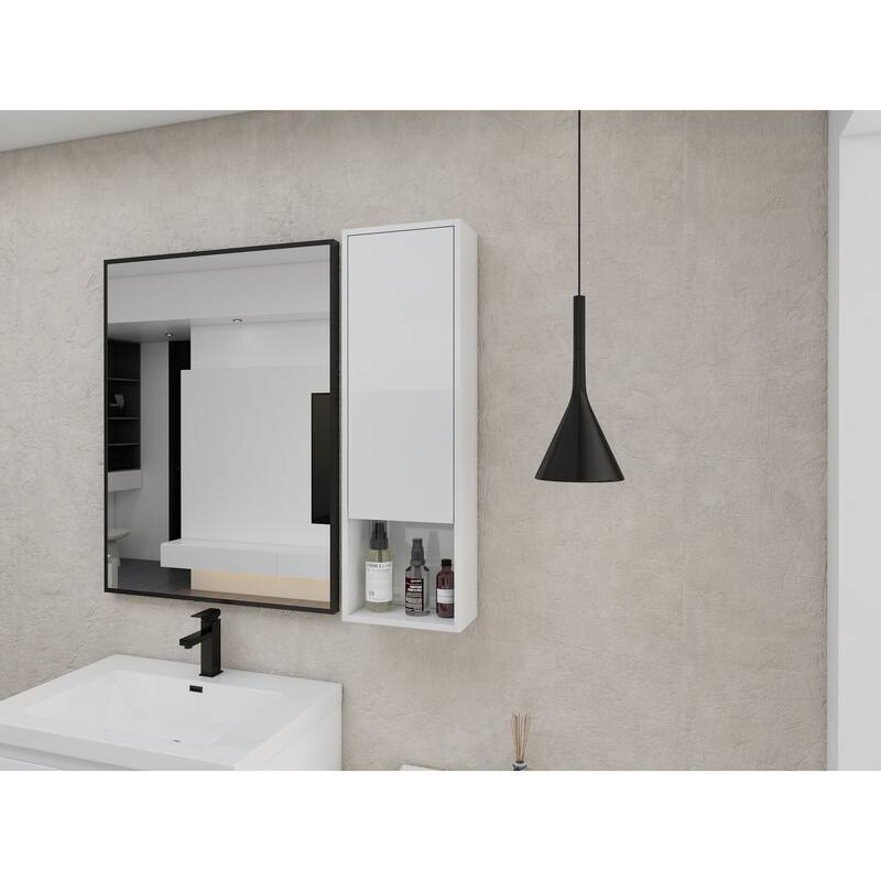12" Bathroom Wall Cabinet, Soft Close Doors, Float Mounting Design,Glossy White
