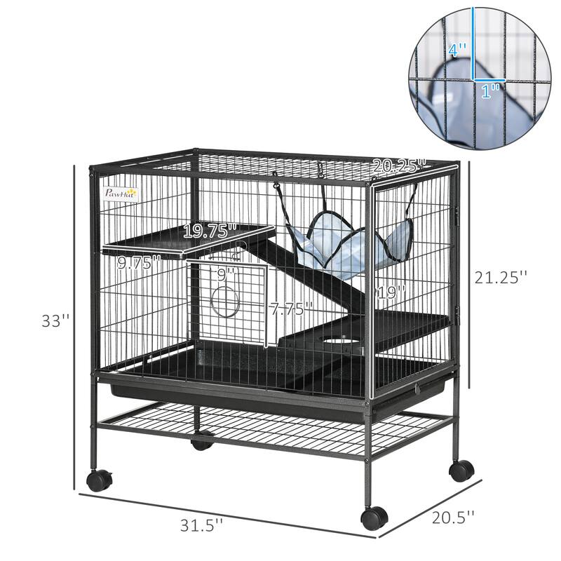 PawHut Small Animal Cage with Wheels, Pet Playpen for Rat, Syrian Hamster, Kitten, Ferrets, Chinchillas with Bottom Shelf