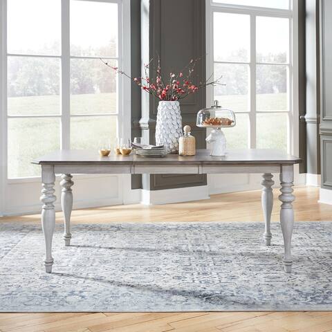 Roundhill Furniture Chandria Solid Wood Rectangular Dining Table with Extendable Leaf - Antique White and Weathered Pine Finish