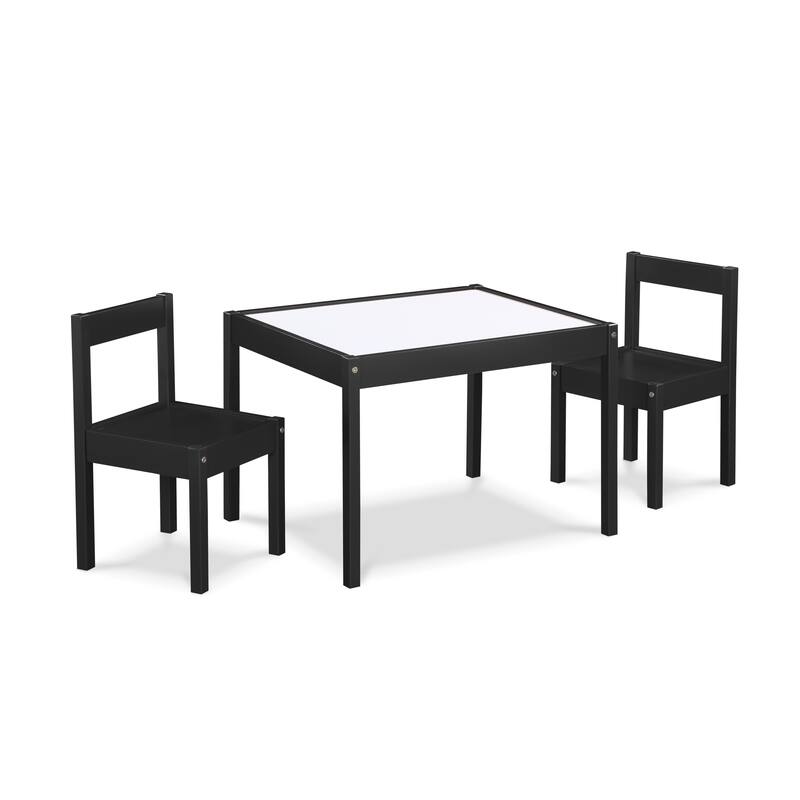 Kids Dry Erase Table and Chair Set, 3-Piece Solid Wood Set for Art, Homework, and Games