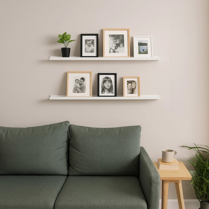 Yuli Modern Wall Shelf Set of 2, 39 Inch, White, Raised Ledge Design