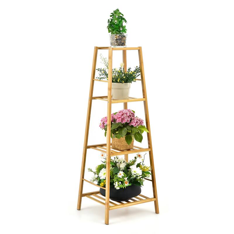 Costway Bamboo Tall Plant Stand Pot Holder Display Shelving Unit - 14.5'' x 13.5'' x 39'' - Natural