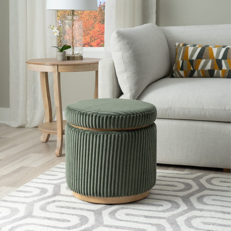 Rue Sherpa/Corduroy Storage Ottoman - Green Corduroy