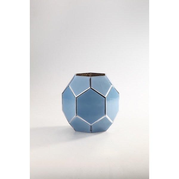 9" Blue and Silver Geometric Hand Blown Glass Vase - N/A