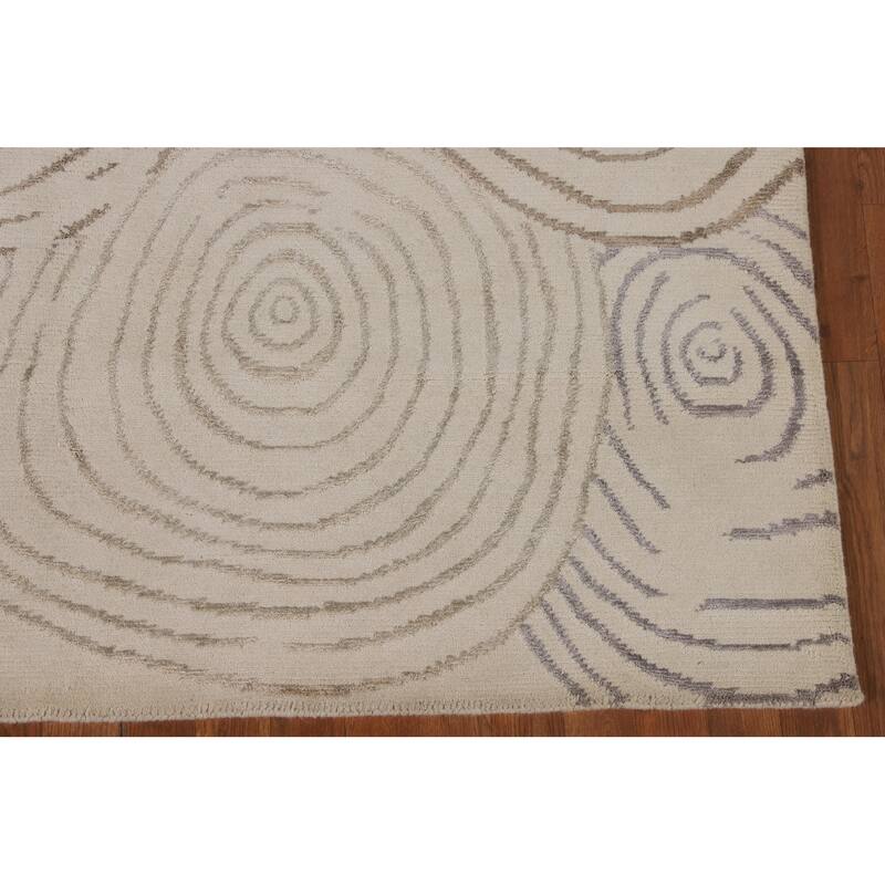 Beige Nepalese Modern Area Rug Handmade Wool Carpet - 6'0" x 8'7"