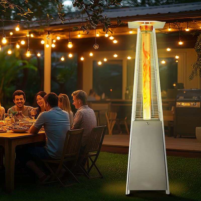 Outdoor Propane Patio Heater 48000 BTU with Wheels Stainless Steel and Adjustable Heat Control - 20.59x22.64x84.25in