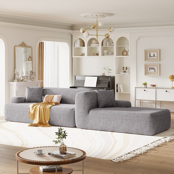 L Shape Modular Sofa Set Floor Loveseat with Right Chaise Lounger