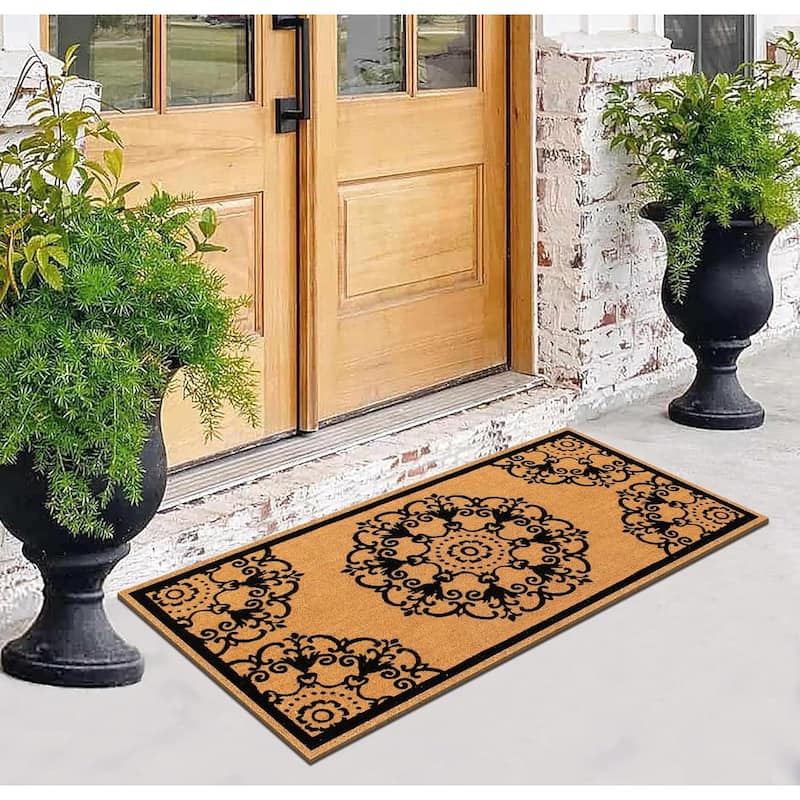 A1HC Natural Coir Flock Door Mat for Front Door, 36x72, Anti-Shed Treated Durable Double Door Entrance Doormat
