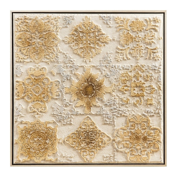 Beige and Silver Colored Square Framed Agatha Wall Art Decor 19.75" - N/A
