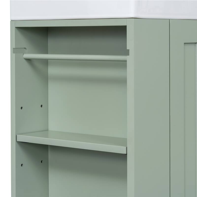 20 Inch Wall-mounted Bathroom Vanity with Ceramic Sink, Floating Bathroom Vanity Cabinet with Side Shelf for Small Bathrooms