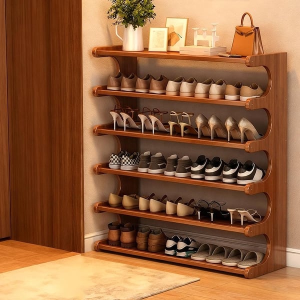 Bamboo Shoe Rack,Multi-Layer Space-Saving Shoe Organizer for Entryway,Bedroom or Living Room,Stable & Easy to Install - 6-tier