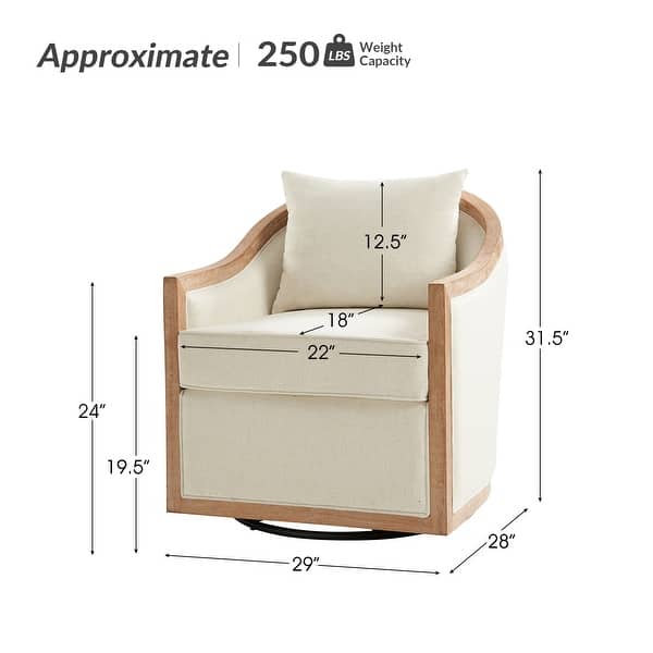 HULALA HOME Paul Jess Farmhouse Solid Wood Edging Swivel Barrel Chair with Fully Assembled and a Pillow