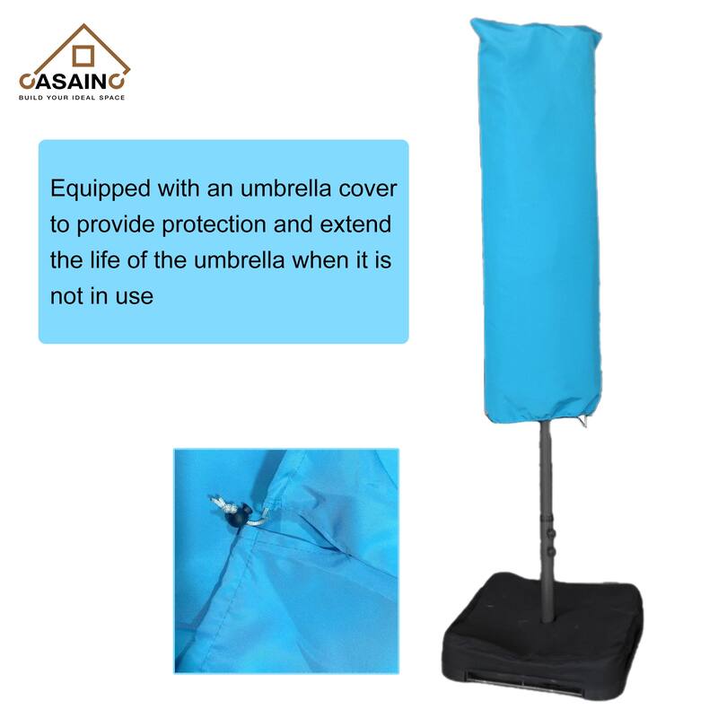 15-ft. Rectangular Crank Double-sided Outdoor Market Umbrella Solar LED Lighted Patio Umbrella with Base Included