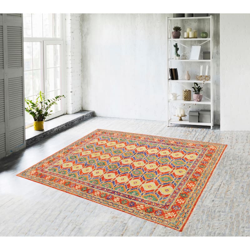 Rustic Balochi Contreras Red/Blue Hand Knotted Wool Rug - 5'8'' x 8'0''