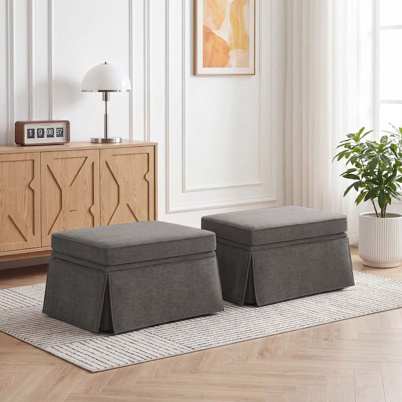 2 Set Rectangle Chenille Upholstered Storage Ottoman