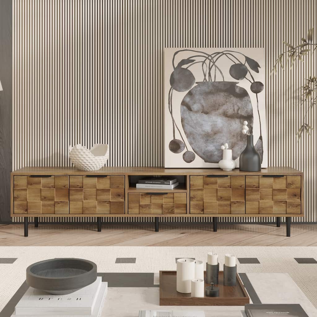 Modern Checkered Design TV Stand, Media Console, for 85/75/65-inch TVs with Storage, for Living Rooms