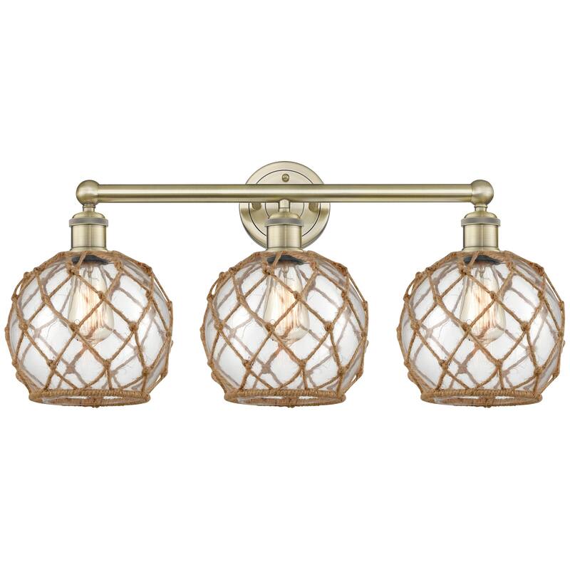 Innovations Lighting 616-3W-13-26 Farmhouse Rope Vanity Farmhouse Rope - Antique Brass / Clear Glass with Brown Rope