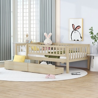 Natural Pine Wood Twin Daybed with Two Drawers