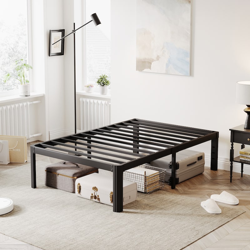 12" Heavy Duty Metal Bed Frame with Round Corners, Box Spring Not Required, Noise Free - Queen
