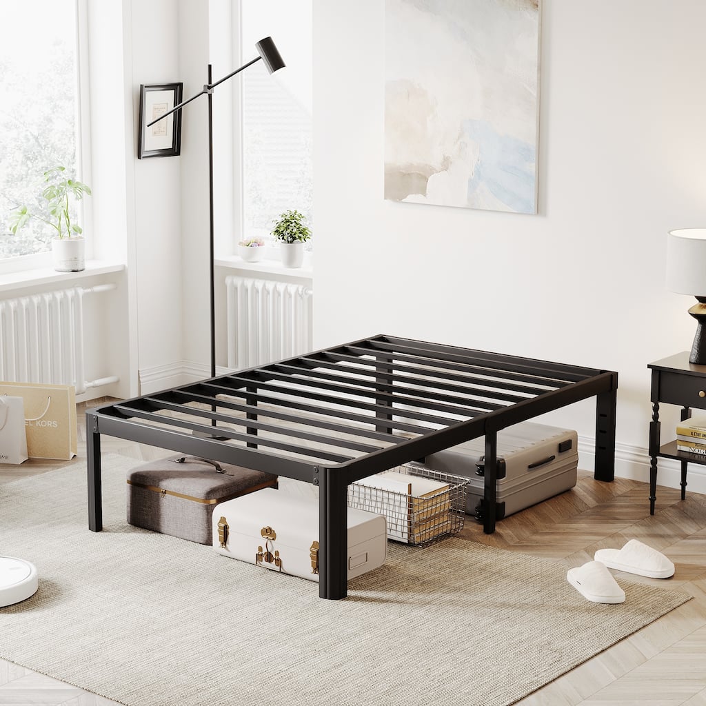 12" Heavy Duty Metal Bed Frame with Round Corners, Box Spring Not Required, Noise Free