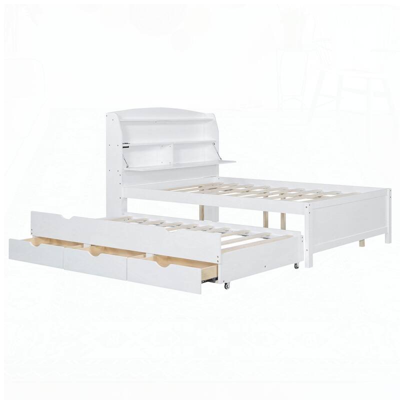 Wooden LED Platform Bed with Trundle