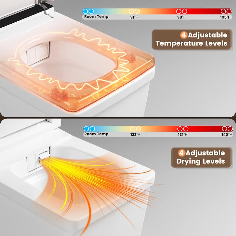 Wide Smart Bidet Toilet with UV Sterilization, Warm Dry, Warm Dryer, Night Light, Auto Flush, Heated Seat, Intelligent Display