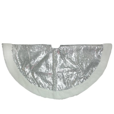47" Silver Sequins High Pile Fleece Border Christmas Tree Skirt