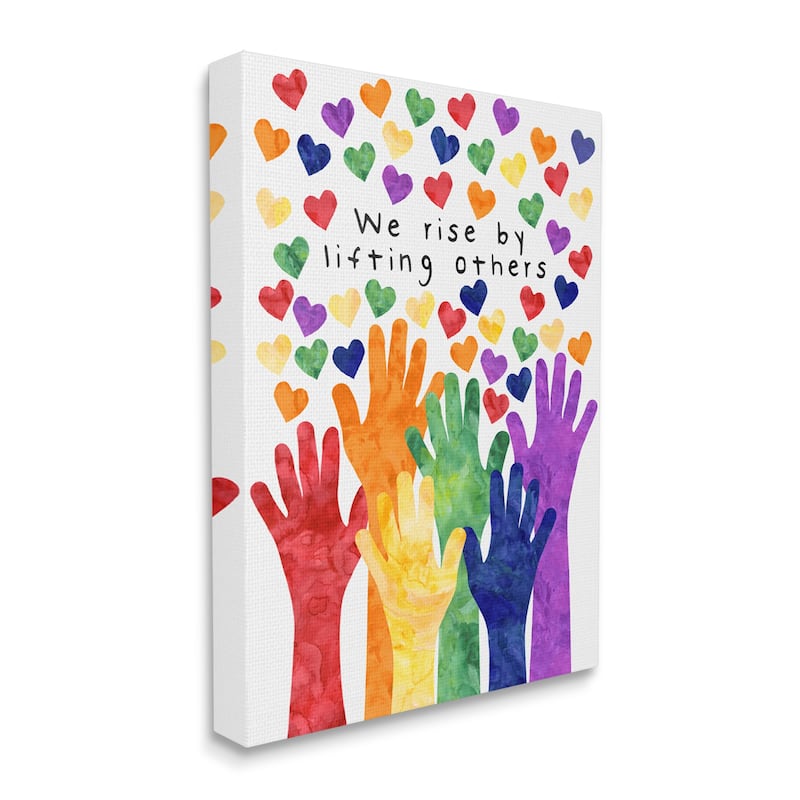 Stupell We Rise By Lifting Others Rainbow Hand Hearts Canvas Wall Art - Multi-Color