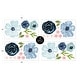 preview thumbnail 4 of 2, Blue Watercolor Floral Collection Wall Decal Stickers (Set of 4) - Blush Pink Navy Green White Shabby Chic Rose Flower Farmhouse