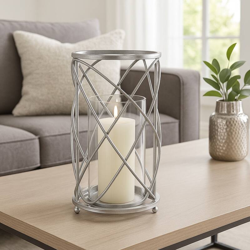 Metal Hurricane Candle Holder - Contemporary Rustic Pillar Candle Holder - Decorative Home Decor