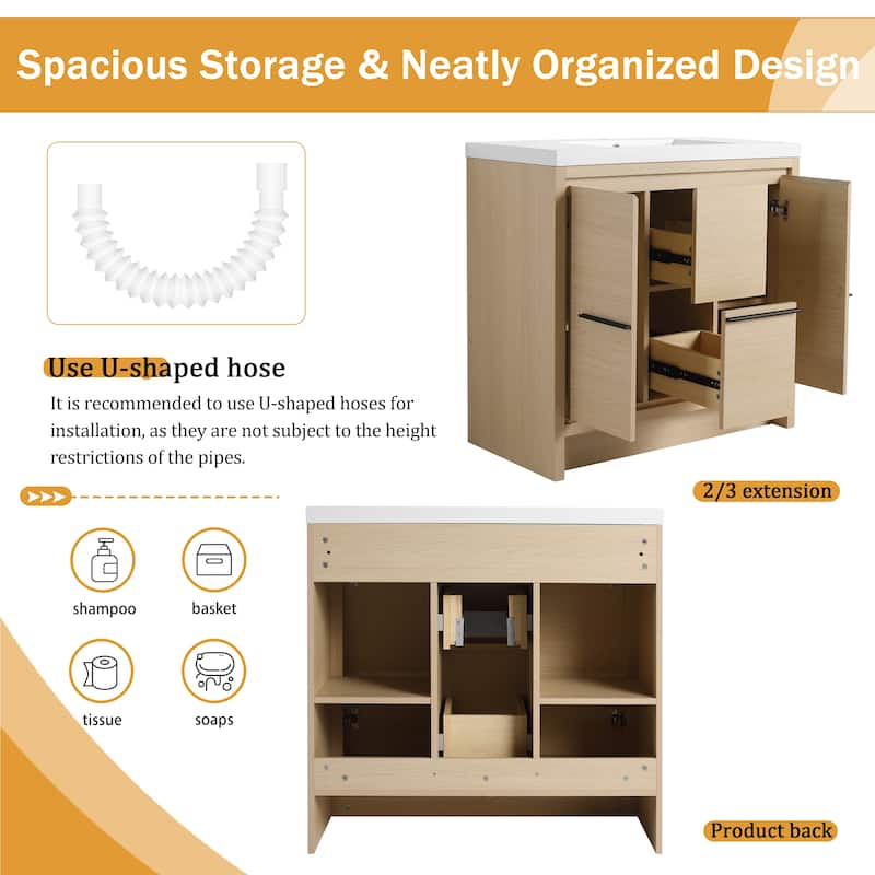 Malwee 24"/30"/36"/48"/60" Bathroom Vanity with Sink, FreeStanding Vanity with Soft Close Door and Drawer