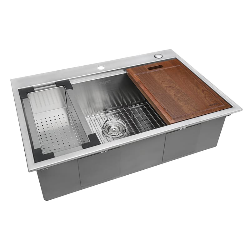 Ruvati 30 x 22 inch Workstation Drop-in Tight Radius Topmount 16 Gauge Ledge Stainless Steel Kitchen Sink Single Bowl -